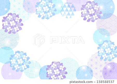 Rainy season postcard, Japanese style, hydrangea, sparkly, cute, illustration, horizontal 138588537