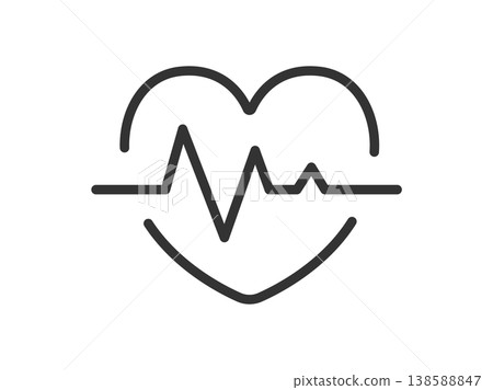 Illustration of an electrocardiogram and heart medical icon (line drawing) Illustration of an electrocardiogram and heart medical icon (line drawing) 138588847
