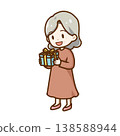 An illustration of a senior woman/grandmother with a happy smile after receiving a gift. 138588944
