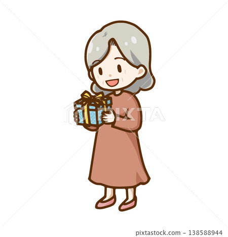 一位老年婦女高興地收到禮物的Q版人物插畫(適用於敬老節、母親節、生日等)-適合用於傳單和部落格。 一位老年婦女高興地收到禮物的Q版人物插畫(適用於敬老節、母親節、生日等)-適合用於傳單和部落格。 138588944