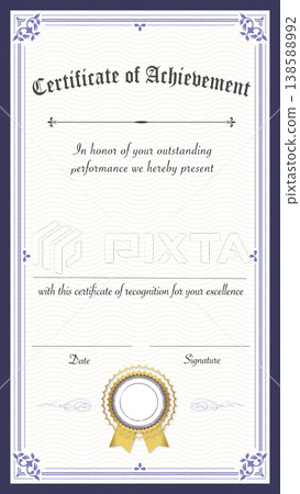 Elegant Blue Certificate of Achievement with ornate border, gold seal for recognition 138588992