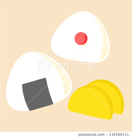 Illustration of rice ball and pickled radish 138589111