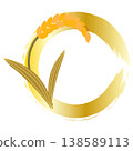 金色圓圈和稻穗的插圖，帶有邊框 138589113
