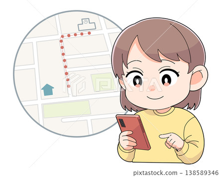 Mom looking at the GPS screen on her smartphone Mom looking at the GPS screen on her smartphone 138589346