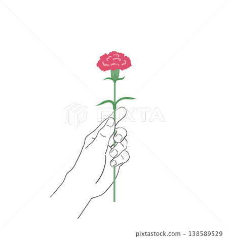 A hand handing over a carnation; Mother's Day; A man's hand; A token of gratitude. 138589529