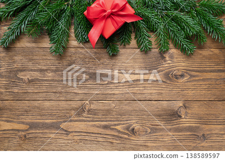 Christmas fir branches red gift box Christmas fir branches red gift box 138589597