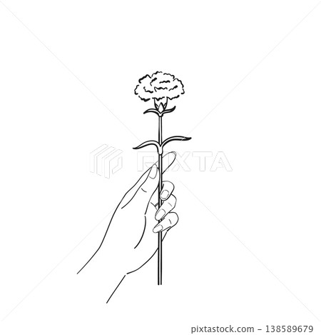 母親節,分發康乃馨的手,線條畫插圖,女人的手 母親節,分發康乃馨的手,線條畫插圖,女人的手 138589679