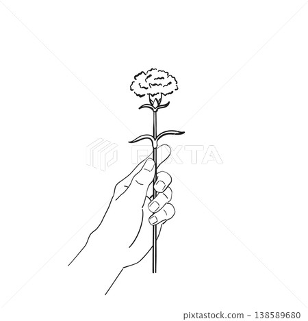 分發康乃馨的手，母親節，線條畫插圖，男性的手 138589680