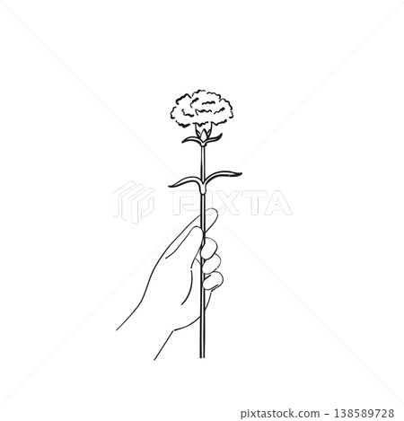 Hands handing out carnations, Mother's Day, line drawing illustration, child's hands Hands handing out carnations, Mother's Day, line drawing illustration, child's hands 138589728