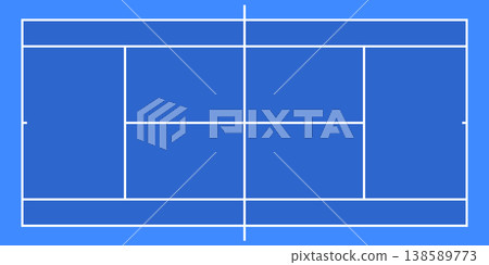 網球場的藍色平面圖圖示（俯視圖、彩色、硬式、策略板、示意圖） 138589773