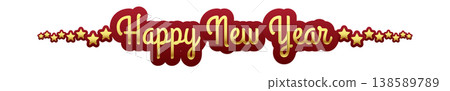 Happy New Year gold lettering with red shadow and stars. Luxury holiday happy new year wide banner isolated on white. Elegant winter new year header for greeting cards, posters and seasonal promotions Happy New Year gold lettering with red shadow and stars. Luxury holiday happy new year wide banner isolated on white. Elegant winter new year header for greeting cards, posters and seasonal promotions 138589789