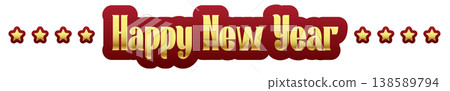 Happy New Year gold lettering with red shadow and stars. Luxury holiday happy new year wide banner isolated on white. Elegant winter new year header for greeting cards, posters and seasonal promotions Happy New Year gold lettering with red shadow and stars. Luxury holiday happy new year wide banner isolated on white. Elegant winter new year header for greeting cards, posters and seasonal promotions 138589794