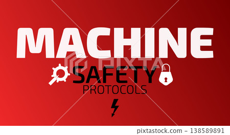 Machine safety protocols with lock and gear icons equipment safety protocols Machine safety protocols with lock and gear icons equipment safety protocols 138589891