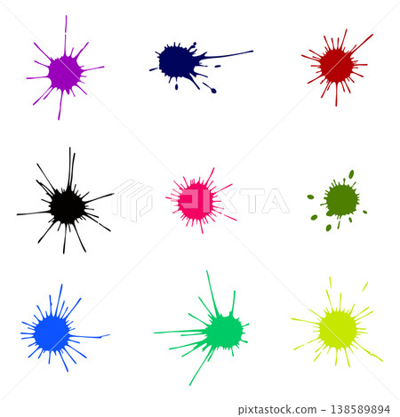 Colorful ink splatters and paint splashes isolated on white background Colorful ink splatters and paint splashes isolated on white background 138589894