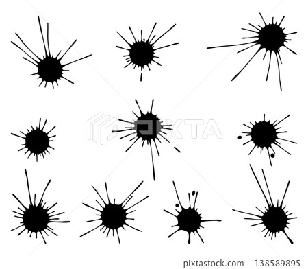 Collection of black ink splatters and paint splashes with paint stroke, splatter Collection of black ink splatters and paint splashes with paint stroke, splatter 138589895