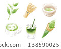 抹茶茶具，手繪水彩風格。 138590025