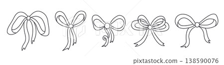 Collection of decorative tied ribbons in doodle style Collection of decorative tied ribbons in doodle style 138590076