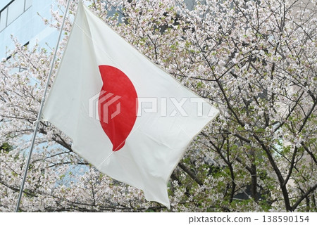 Cherry blossoms and the Japanese flag Cherry blossoms and the Japanese flag 138590154