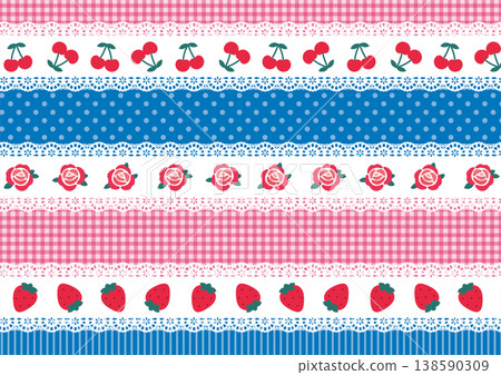 可愛的圖案，例如玫瑰、櫻桃、草莓和格子。 138590309