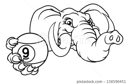 Elephant and 9 Ball Nine Ball Pool Cartoon Mascot Elephant and 9 Ball Nine Ball Pool Cartoon Mascot 138590451