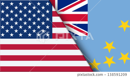 Flags of USA and Tuvalu. American and Tuvalu National flags on Fabric. 138591209