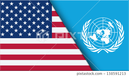Flags of USA and United Nations. American and United Nations official flags Flags of USA and United Nations. American and United Nations official flags 138591213