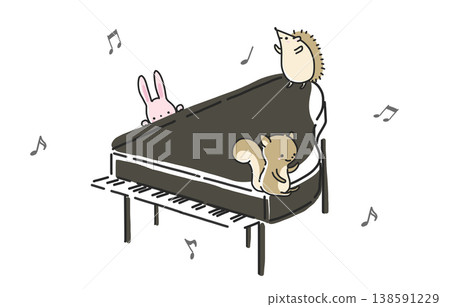 Animals having fun around a grand piano Animals having fun around a grand piano 138591229
