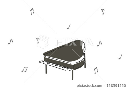 一幅簡單的三角鋼琴和音符插圖。 138591230