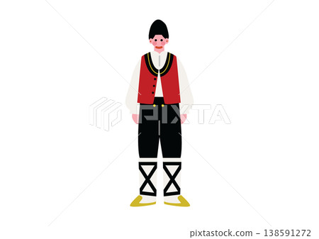 一位身穿保加利亞傳統民族服裝的男子的插圖。 一位身穿保加利亞傳統民族服裝的男子的插圖。 138591272