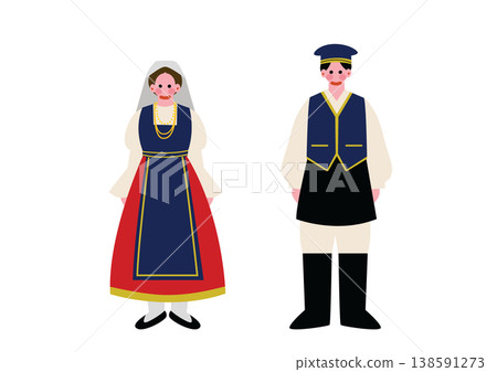 身著義大利傳統民族服裝的男女插圖。 身著義大利傳統民族服裝的男女插圖。 138591273
