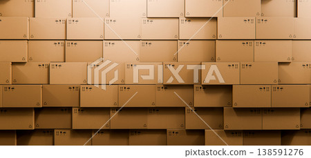 Piles of Stacked Cardboard Boxes Concept Background, Logistics Warehouse, 3D 138591276