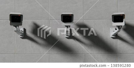 Three security CCTV cameras mounted on wall, security background concept Three security CCTV cameras mounted on wall, security background concept 138591280