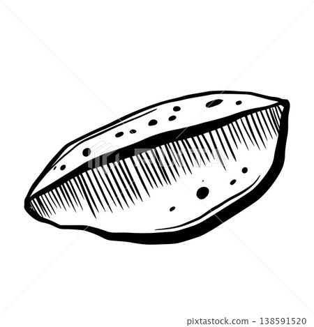 Potato wedge vector line art. Minimalist black and white sliced vegetable for fried snack menu, rustic roasted side dish, organic food packaging, or raw ingredient grocery retail graphics Potato wedge vector line art. Minimalist black and white sliced vegetable for fried snack menu, rustic roasted side dish, organic food packaging, or raw ingredient grocery retail graphics 138591520