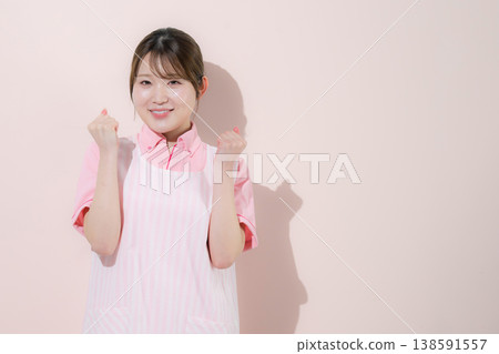 A pink background depicts images of women working as caregivers and childcare workers, highlighting the rewarding nature of their home care work, along with cheers and victory poses. A pink background depicts images of women working as caregivers and childcare workers, highlighting the rewarding nature of their home care work, along with cheers and victory poses. 138591557