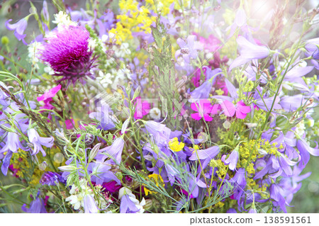 Summer flowers. Bouquet with different summer flowers. Summer picture Summer flowers. Bouquet with different summer flowers. Summer picture 138591561