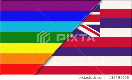 Flags of LGBT and Hawaii. LGBT and Hawaii official flags 138591956