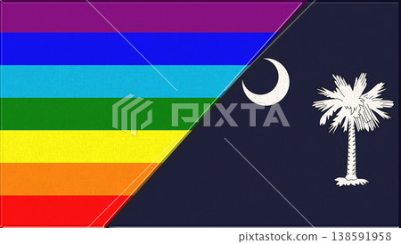 Flags of LGBT and South Carolina. LGBT and South Carolina official flags 138591958