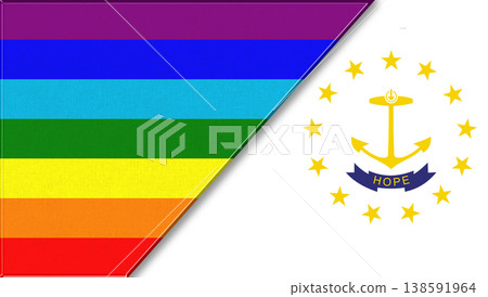 Flags of LGBT and Rhode Island. LGBT and Rhode Island official flags 138591964