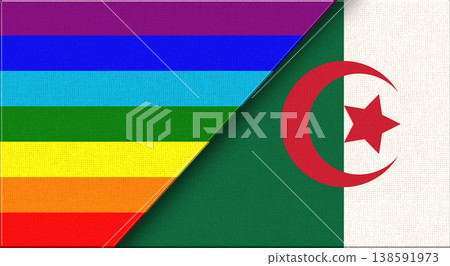 Flags of LGBT and Algeria. American and Algerian National flags 138591973