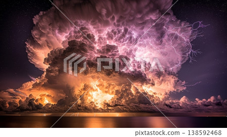 Dramatic beauty lightning storm illuminates dark sea clouds in a powerful display of nature s force Dramatic beauty lightning storm illuminates dark sea clouds in a powerful display of nature s force 138592468