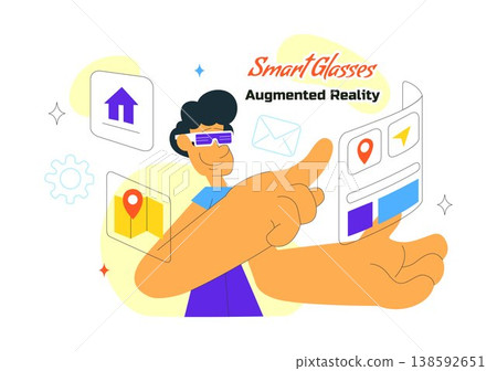 Smart Glasses Augmented Reality Illustration With Futuristic Interface, Digital Navigation Icons, Wearable Technology and Modern Innovation Design Smart Glasses Augmented Reality Illustration With Futuristic Interface, Digital Navigation Icons, Wearable Technology and Modern Innovation Design 138592651