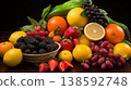 Beautiful still life composition with a variety of fresh berries and fruits in a low key setting 138592748