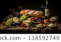 Classic dutch still life painting with wine and fresh fruits for sale on stock photo platform 138592749
