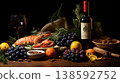 Classic dutch still life painting with wine and fresh fruits for sale on stock photo platform 138592752