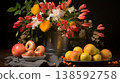 Dutch still life painting with wine and fresh fruits for sale on stock photo platform 138592758