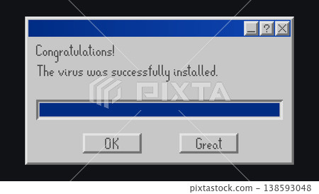 Retro pixel computer virus alert dialog window 138593048