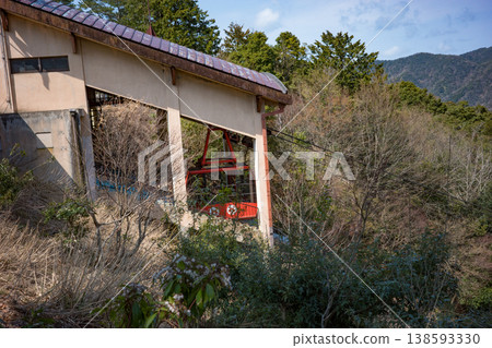 索道停靠在兵庫縣豐岡市城崎溫泉索道站的月台上。 138593330