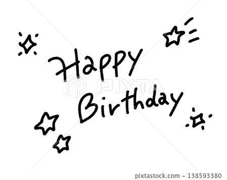 Happy Birthday! Cute handwritten message with sparkling shooting stars. Happy Birthday! Cute handwritten message with sparkling shooting stars. 138593380