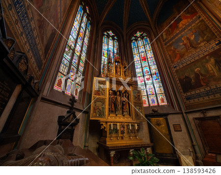 St. Vitus Cathedral in Prague Castle, Czech Republic, a historic Gothic landmark. St. Vitus Cathedral in Prague Castle, Czech Republic, a historic Gothic landmark. 138593426