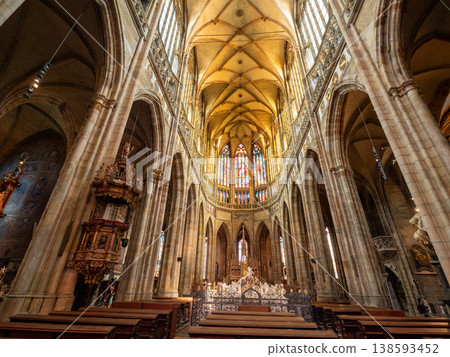St. Vitus Cathedral in Prague Castle, Czech Republic, a historic Gothic landmark. St. Vitus Cathedral in Prague Castle, Czech Republic, a historic Gothic landmark. 138593452